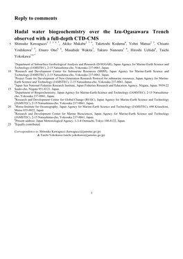 Reply to Comments Hadal Water Biogeochemistry