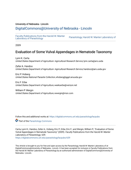 Evaluation of Some Vulval Appendages in Nematode Taxonomy