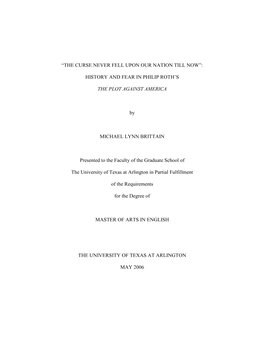 History and Fear in Philip Roth's the Plot Against