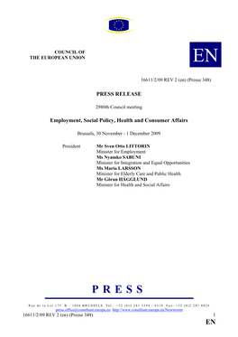PRESS RELEASE Employment, Social Policy, Health And