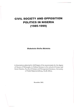 Civil Society and Opposition Politics in Nigeria (1985-1999)
