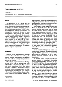 Future Applications of Isfets* Abstract the Application of Isfets Has Been Fo- Cused up to Now Mainly on Static Measure- Ments