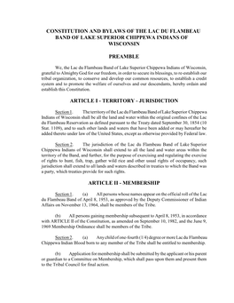 Constitution and Bylaws of the Lac Du Flambeau Band of Lake Superior Chippewa Indians of Wisconsin