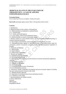 Medicinal Plants in the Evolution of Therapeutics―A Case of Applied Ethnopharmacology - Fernando Ortega