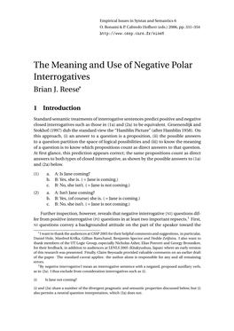 The Meaning and Use of Negative Polar Interrogatives Brian J