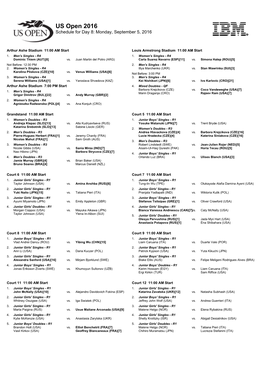 US Open 2016 Schedule for Day 8: Monday, September 5, 2016