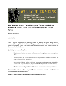 The Russian State's Use of Irregular Forces and Private Military Groups