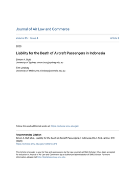 Liability for the Death of Aircraft Passengers in Indonesia