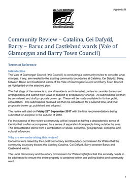 Community Review – Catalina, Cei Dafydd, Barry – Baruc and Castleland Wards (Vale of Glamorgan and Barry Town Council)