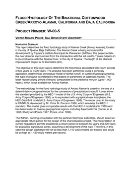 Flood Hydrology of the Binational Cottonwood Creek/Arroyo Alamar, California and Baja California