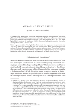 Managing Kant Crises