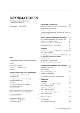 INFORMATIONEN Mitteilungsblatt Des Deutschen Komponistenverbandes Urheber- Und Vertragsrecht 13 42