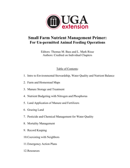 Small Farm Nutrient Management Primer: for Un-Permitted Animal Feeding Operations