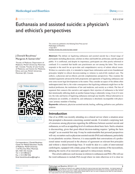 Euthanasia and Assisted Suicide: a Physician's and Ethicist's Perspectives