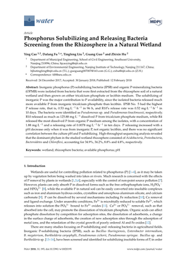 Phosphorus Solubilizing and Releasing Bacteria Screening from the Rhizosphere in a Natural Wetland