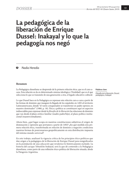 La Pedagógica De La Liberación De Enrique Dussel: Inakayal Y Lo Que La Pedagogía Nos Negó