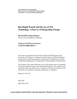 Bus Rapid Transit and the Use of AVL Technology: a Survey of Integrating Change