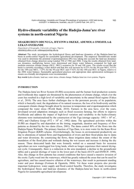 Hydro-Climatic Variability of the Hadejia-Jama'are River Systems In
