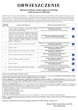 OBWIESZCZENIE Burmistrza Miasta I Gminy Dobrzyń Nad Wisłą Z Dnia 10 Czerwca 2020 Roku