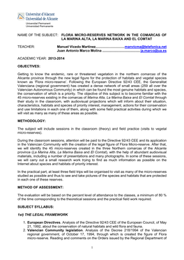 Flora Micro-Reserves Network in the Comarcas of Marina Alta, Marina