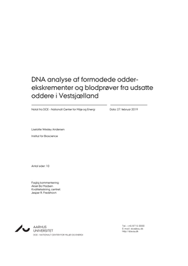 DNA Analyse Af Formodede Odder- Ekskrementer Og Blodprøver Fra Udsatte Oddere I Vestsjælland