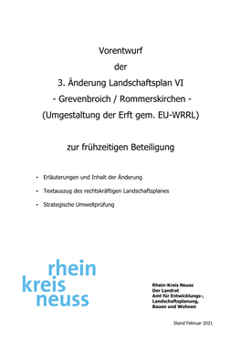 Vorentwurf Der 3. Änderung Landschaftsplan VI - Grevenbroich / Rommerskirchen - (Umgestaltung Der Erft Gem