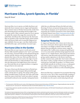 Hurricane Lilies, Lycoris Species, in Florida1 Gary W