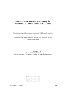 Imperialización De La Monarquía Y Foralidad a Finales Del Siglo XVIII