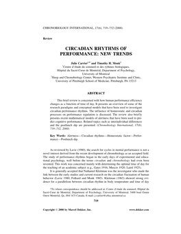 Circadian Rhythms of Performance: New Trends