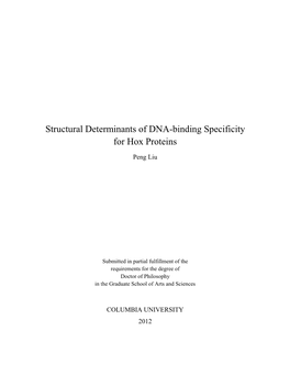 Structural Determinants of DNA-Binding Specificity for Hox Proteins