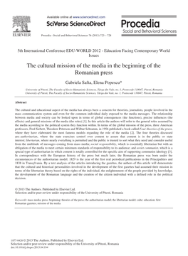 The Cultural Mission of the Media in the Beginning of the Romanian Press