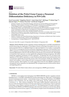 Deletion of the Prdm3 Gene Causes a Neuronal Differentiation Deficiency