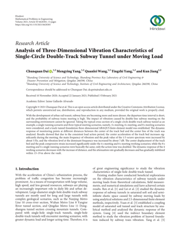 Analysis of Three-Dimensional Vibration Characteristics of Single-Circle Double-Track Subway Tunnel Under Moving Load
