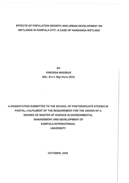 Effects of Population Growth and Urban Development on Wetlands in Kampala City: a Case of Kansanga Wetland