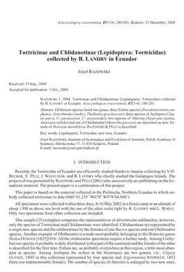 Lepidoptera: Tortricidae) Collected by B