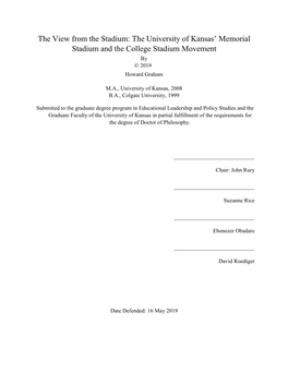 The View from the Stadium: the University of Kansas’ Memorial Stadium and the College Stadium Movement by © 2019 Howard Graham