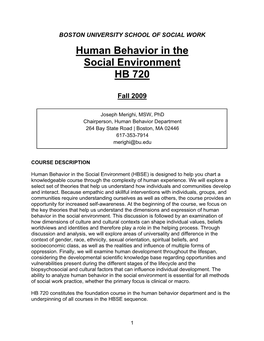 Human Behavior in the Social Environment HB 720