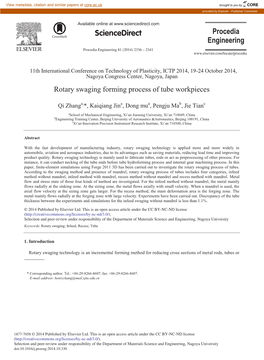 Rotary Swaging Forming Process of Tube Workpieces