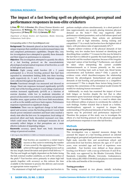 The Impact of a Fast Bowling Spell on Physiological, Perceptual and Performance Responses in Non-Elite Cricketers