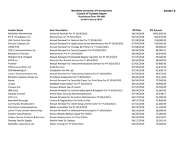 Vendor-Name Item Description PO Date PO Amount Mcginley Maintenance Janitorial Services for FY 2014/2015 06/24/2014 $491,692.00