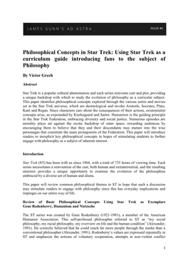 Philosophical Concepts in Star Trek: Using Star Trek As a Curriculum Guide Introducing Fans to the Subject of Philosophy