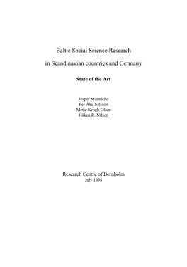 Baltic Social Science Research in Scandinavian Countries and Germany