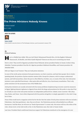 The Prime Ministers Nobody Knows | the Washington Institute