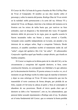 El Cantar De Mio Cid Trata De La Gesta O Hazañas De Mio Cid Ruy Díaz De Vivar El Campeador