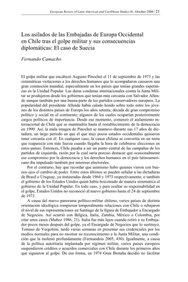 Los Asilados De Las Embajadas De Europa Occidental En Chile Tras El Golpe Militar Y Sus Consecuencias Diplomáticas: El Caso De Suecia