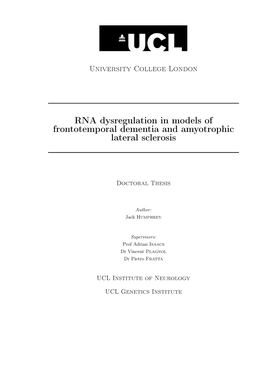 RNA Dysregulation in Models of Frontotemporal Dementia and Amyotrophic Lateral Sclerosis