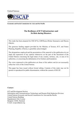 The Resilience of ICT Infrastructure and Its Role During Disasters United Nations