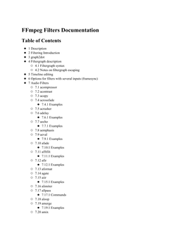 Ffmpeg Filters Documentation Table of Contents