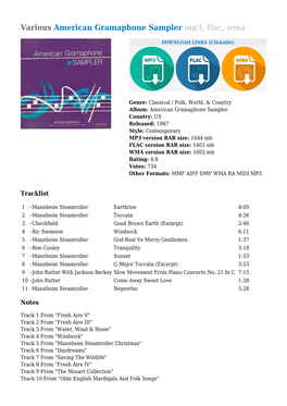 Various American Gramaphone Sampler Mp3, Flac, Wma