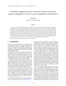 Process Dominates Content in Judgments of Food Or Water Acceptability and Naturalness